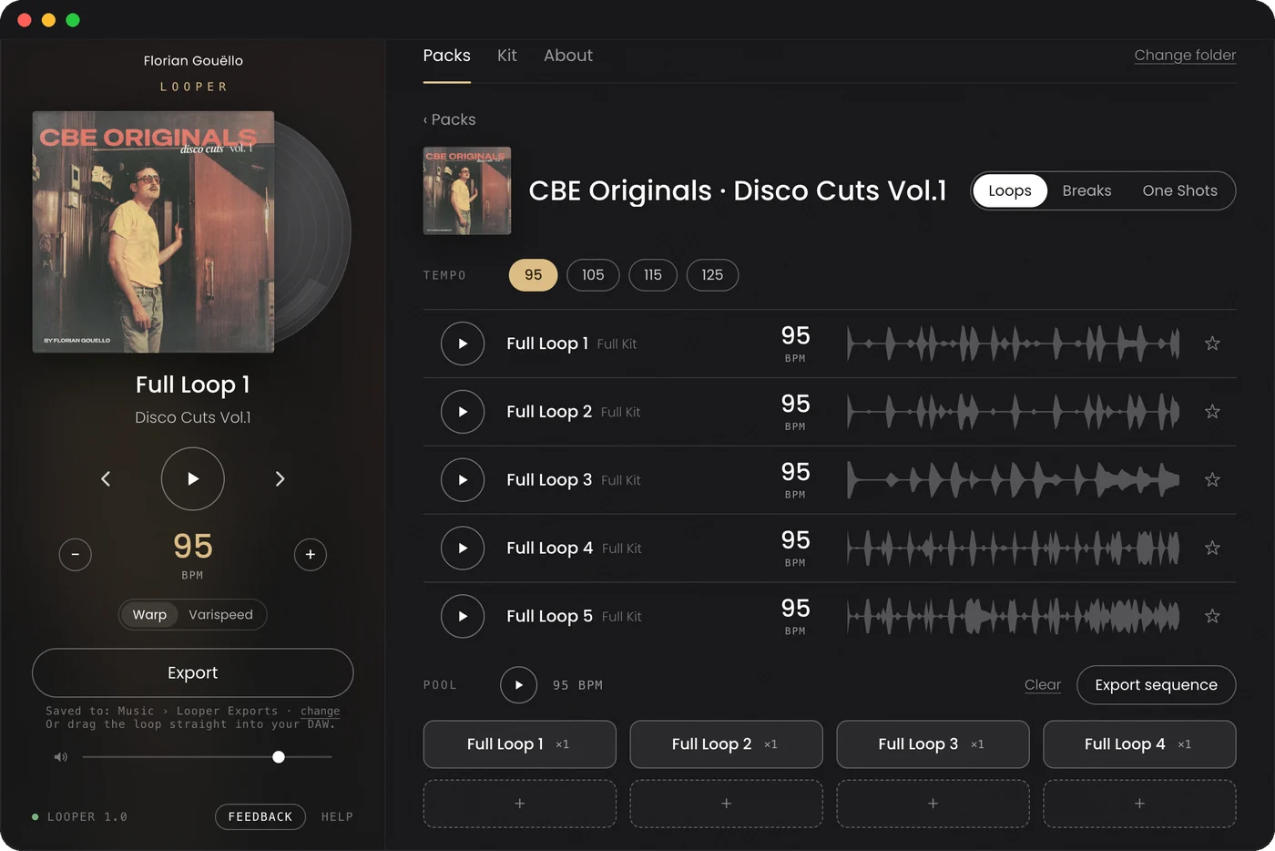 Looper for Mac, with CBE Originals - Disco Cuts Vol.1 open
