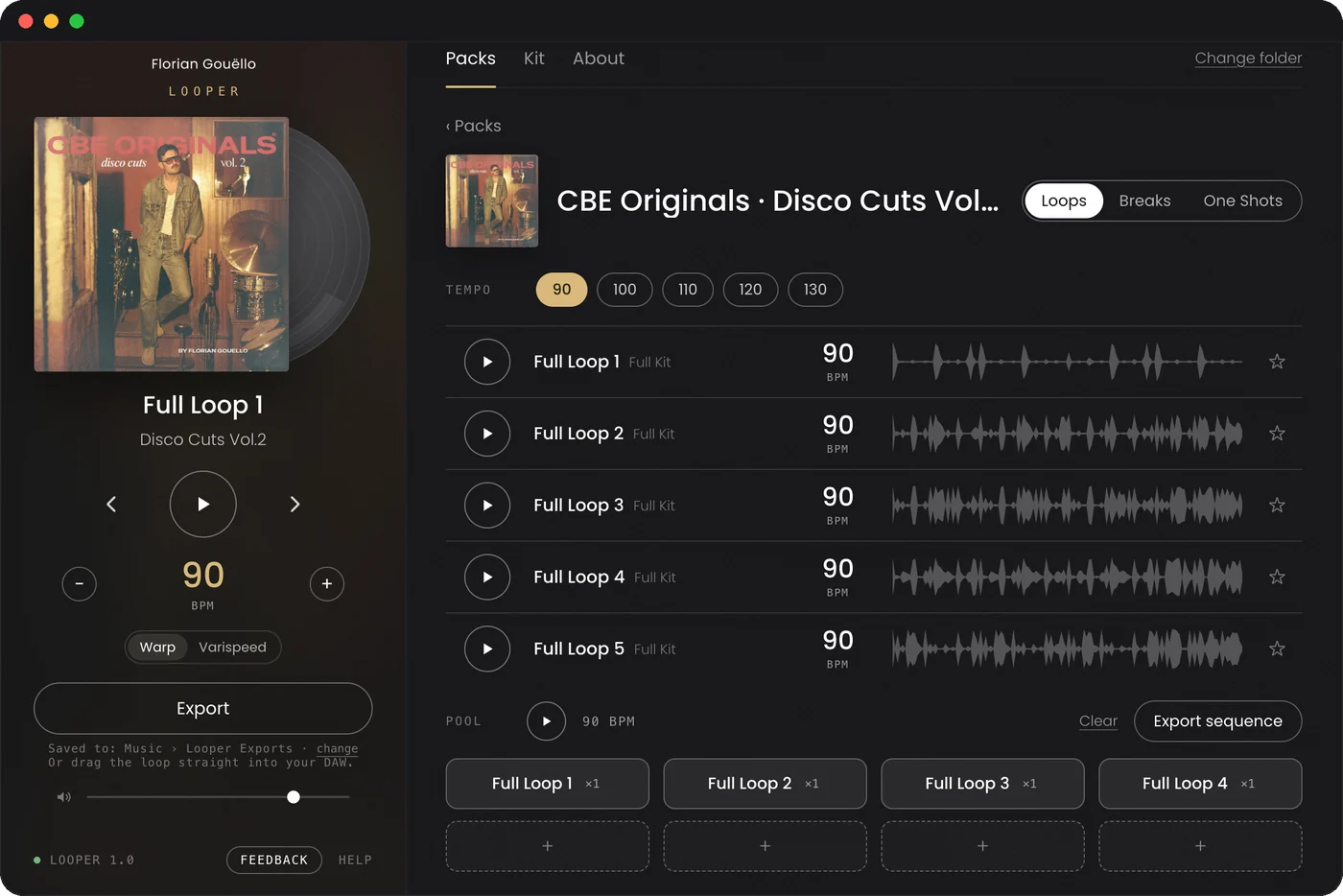 Looper for Mac, with CBE Originals - Disco Cuts Vol.2 open