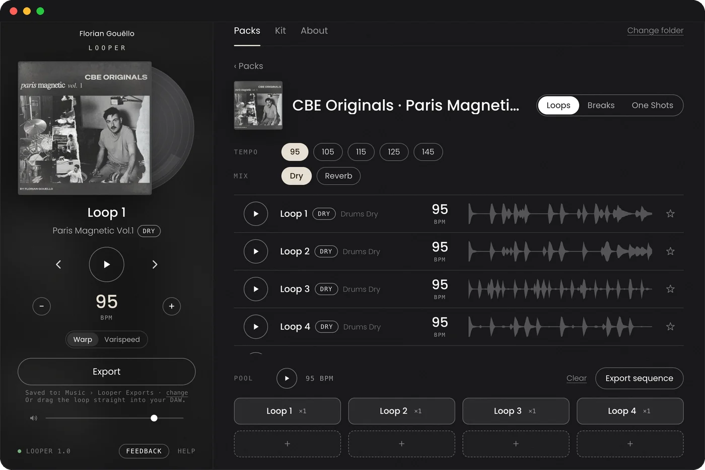 Looper for Mac, with CBE Originals - Paris Magnetic Vol.1 open