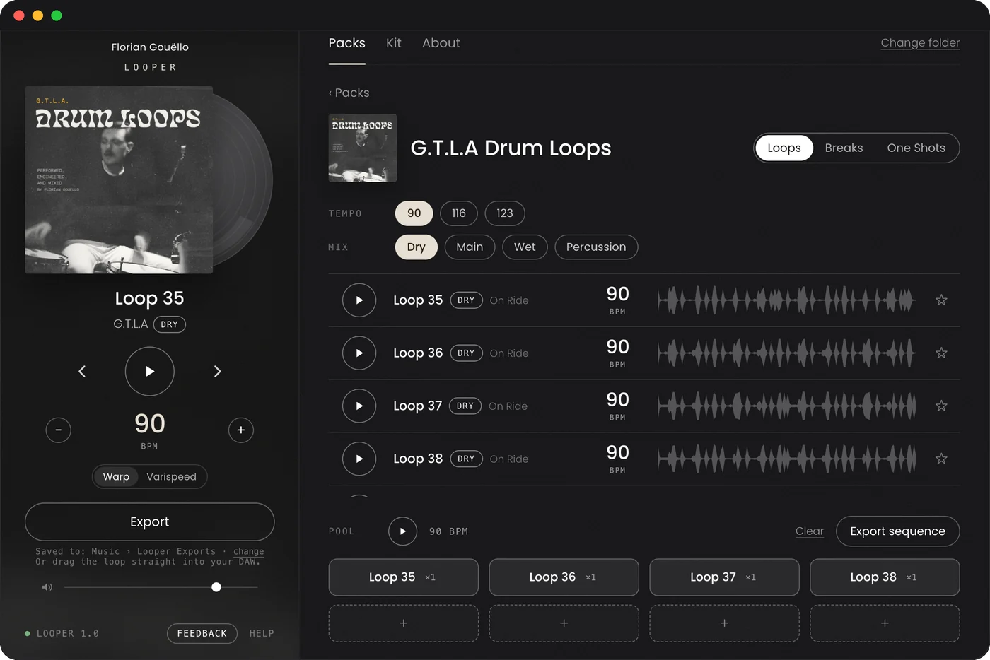 Looper for Mac, with G.T.L.A Drum Loops open